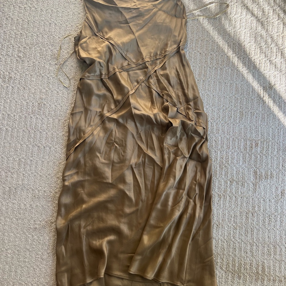 Zara Gold Asymmetrical Ruffled Slip Dress for Cocktail